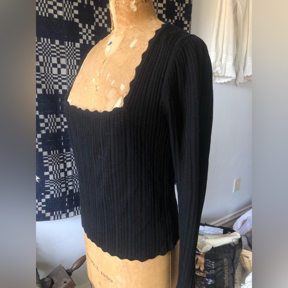 J Crew scallop square neck long sleeve cotton sweater - Picture 1 of 4